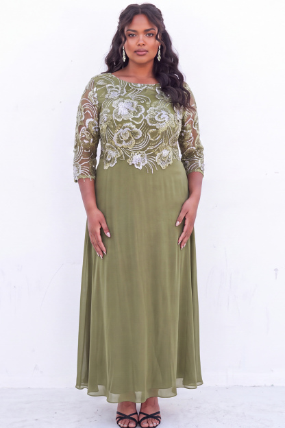 Dressself Women Black Sequin Plus Size Mother of the Bride Dress A Line Floral Long Evening Dress with 3/4 Sleeves