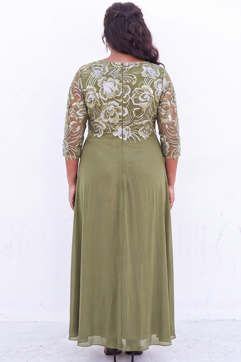 Black Sequin A Line Floral Plus Size Mother of the Bride Dress