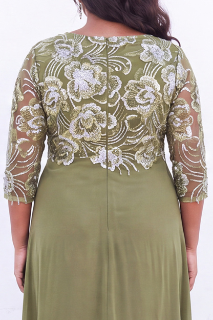 Black Sequin A Line Floral Plus Size Mother of the Bride Dress