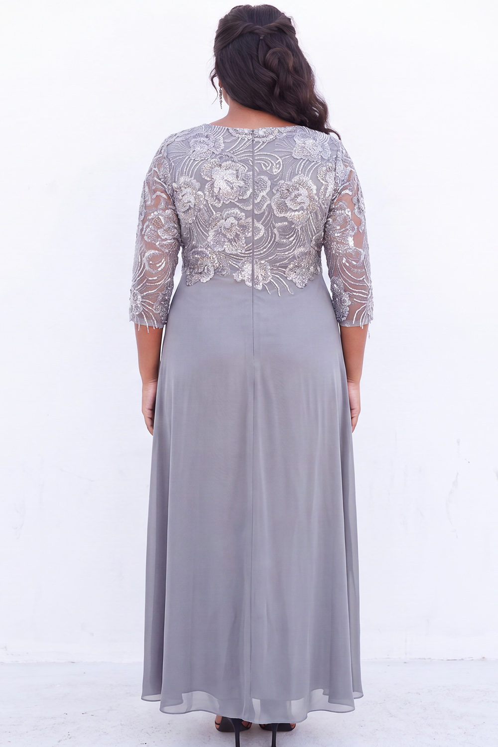 Black Sequin A Line Floral Plus Size Mother of the Bride Dress