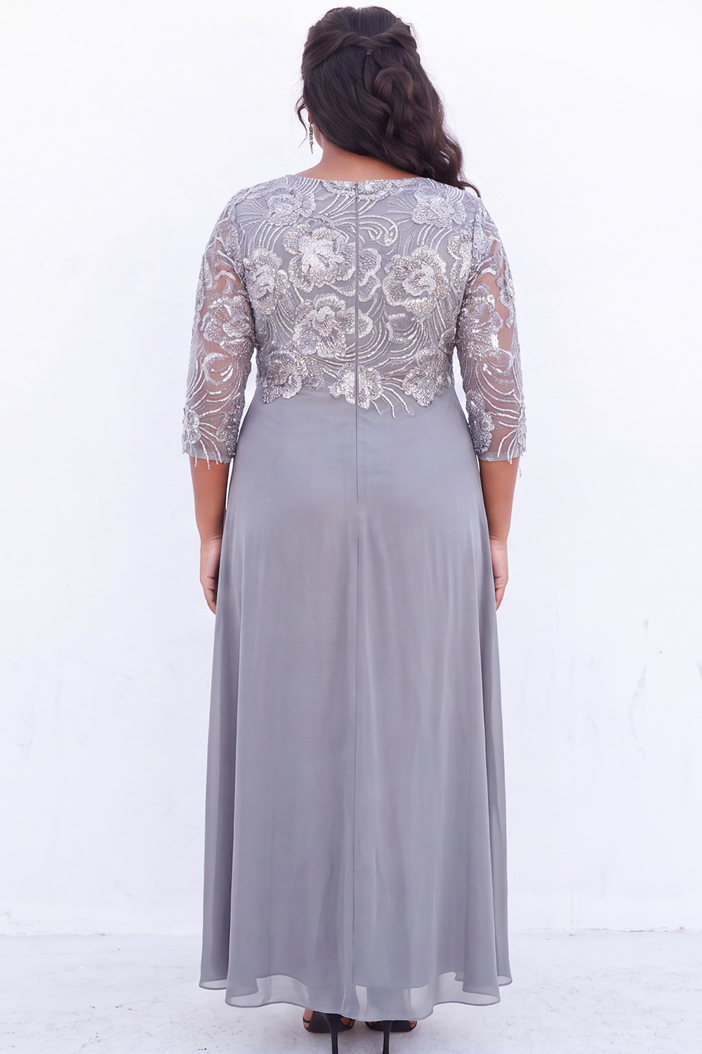 Black Sequin A Line Floral Plus Size Mother of the Bride Dress