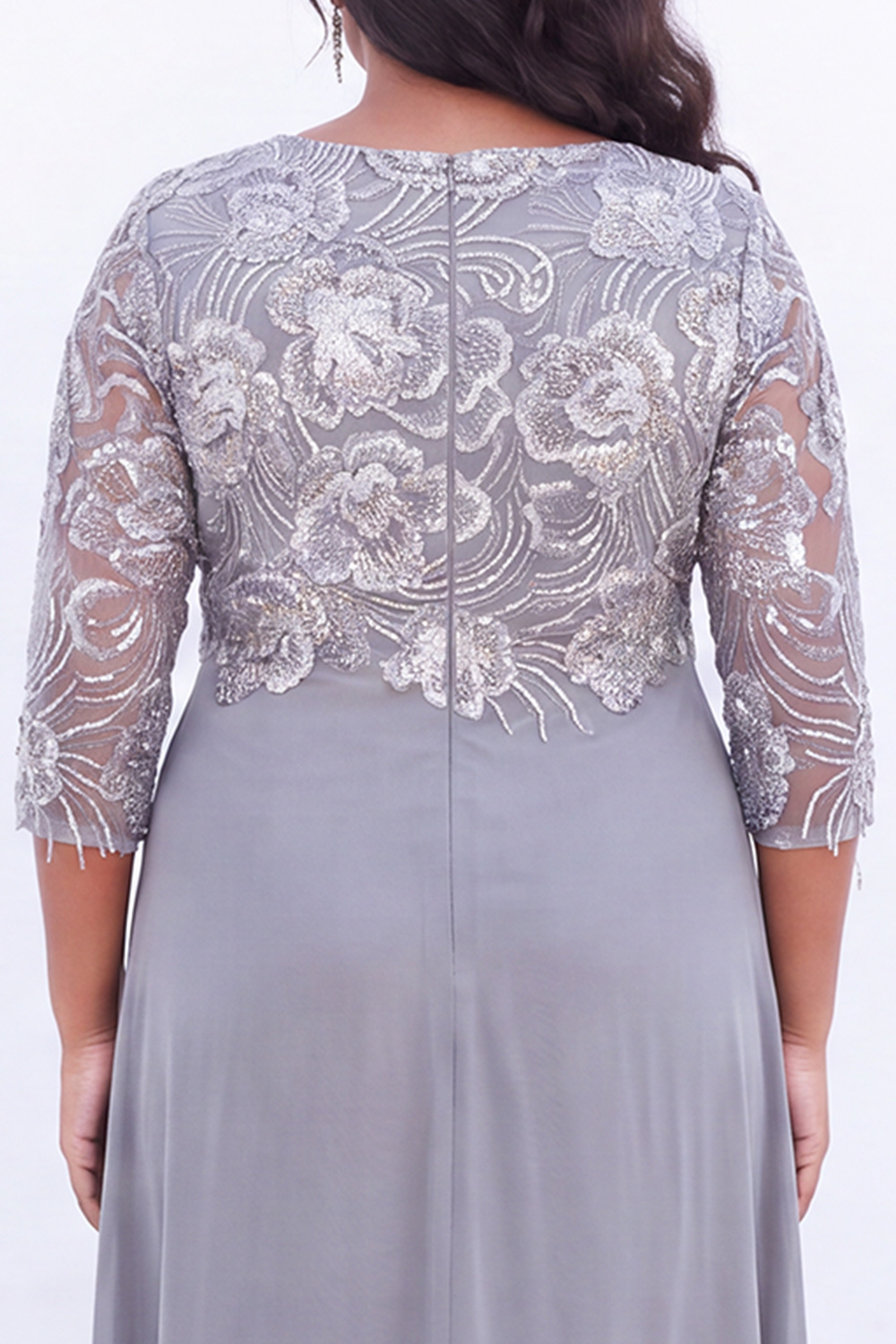Black Sequin A Line Floral Plus Size Mother of the Bride Dress
