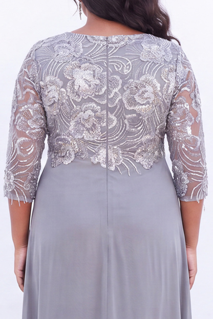 Black Sequin A Line Floral Plus Size Mother of the Bride Dress