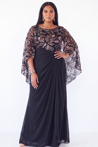 A Line Plus Size Black Sequin Maxi Mother of the Bride Dress