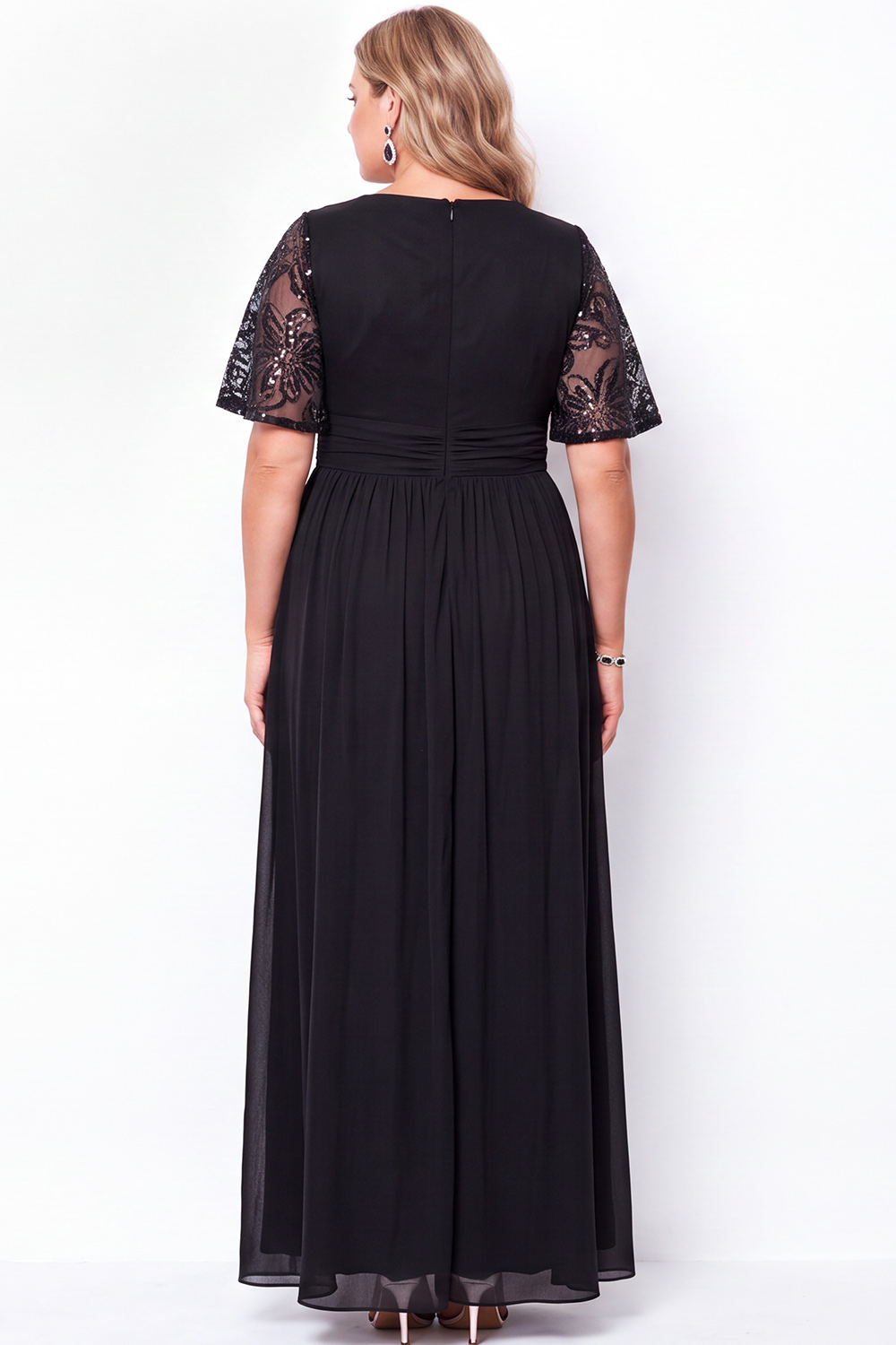 Plus Size A Line Black Sequin Mother of the Bride Dress