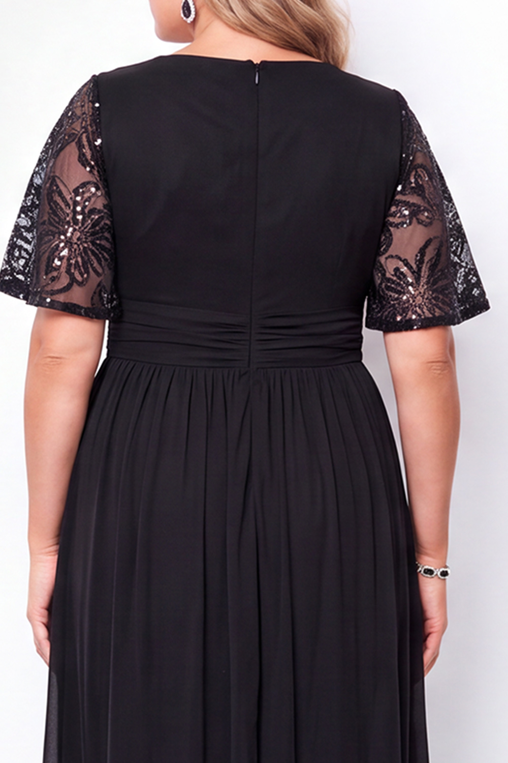 Plus Size A Line Black Sequin Mother of the Bride Dress