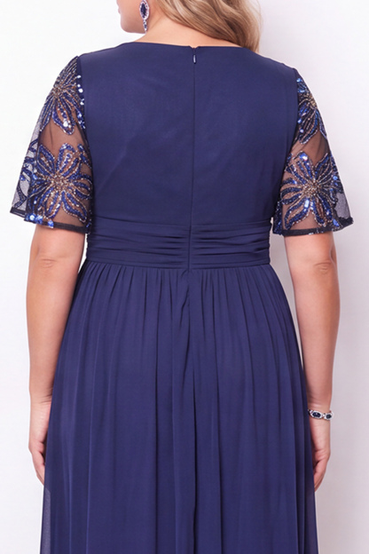 Plus Size A Line Black Sequin Mother of the Bride Dress