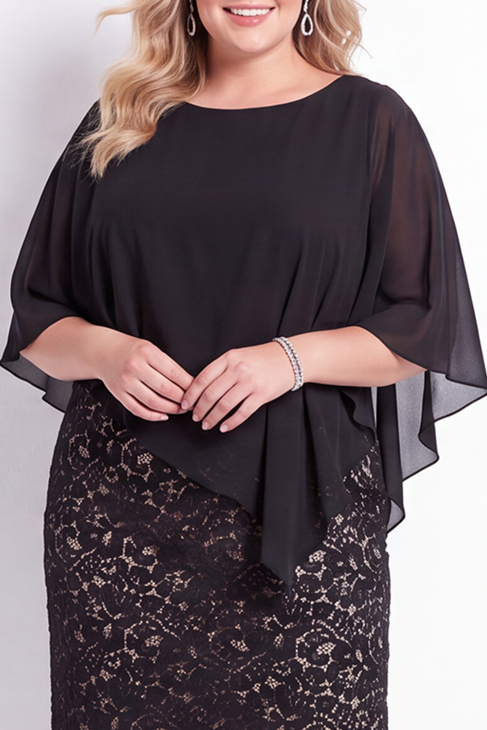 Plus Size Sheath Black Floral Lace Mother of the Bride Dress