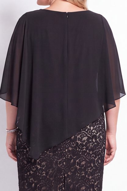 Plus Size Sheath Black Floral Lace Mother of the Bride Dress