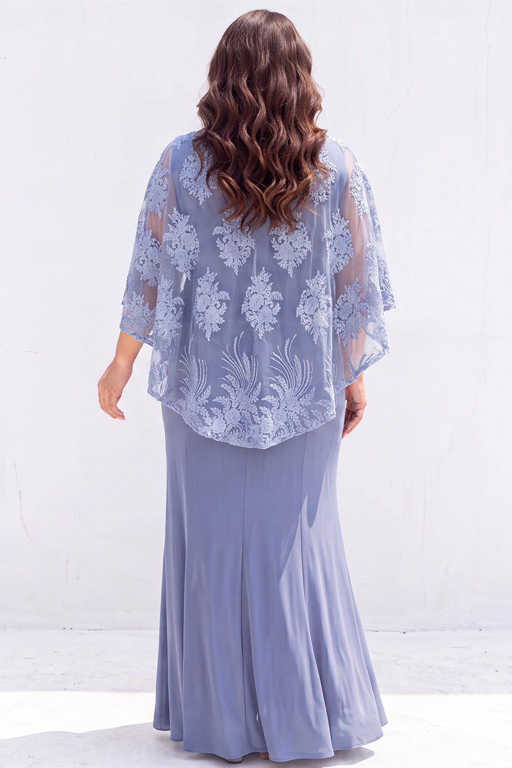 Dusty Blue Mermaid Floral Plus Size Maxi Dress