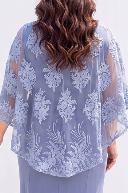 Dusty Blue Mermaid Floral Plus Size Maxi Dress