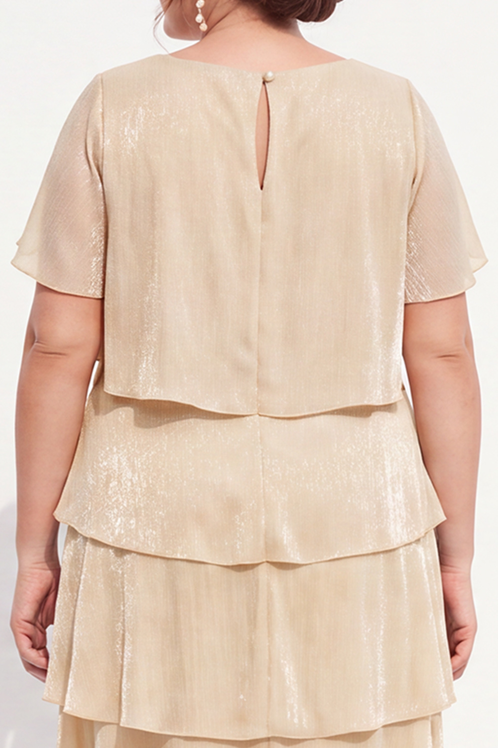Champagne Gold Tiered V Neck Plus Size Midi Dress
