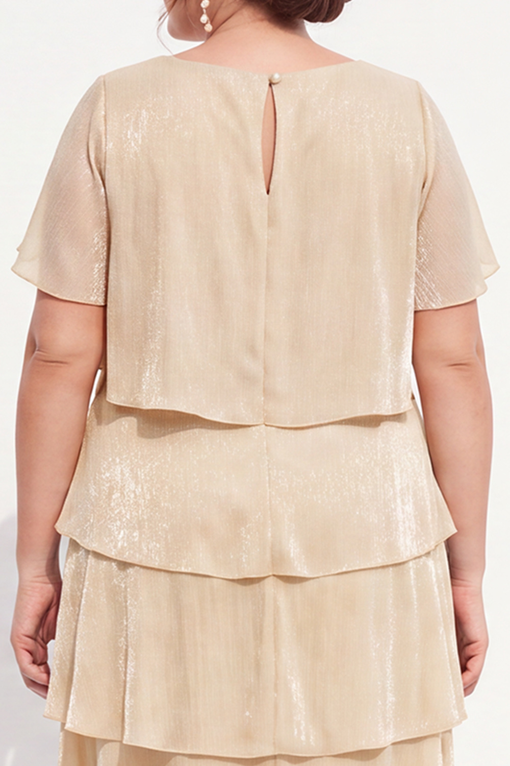 Champagne Gold Tiered V Neck Plus Size Midi Dress