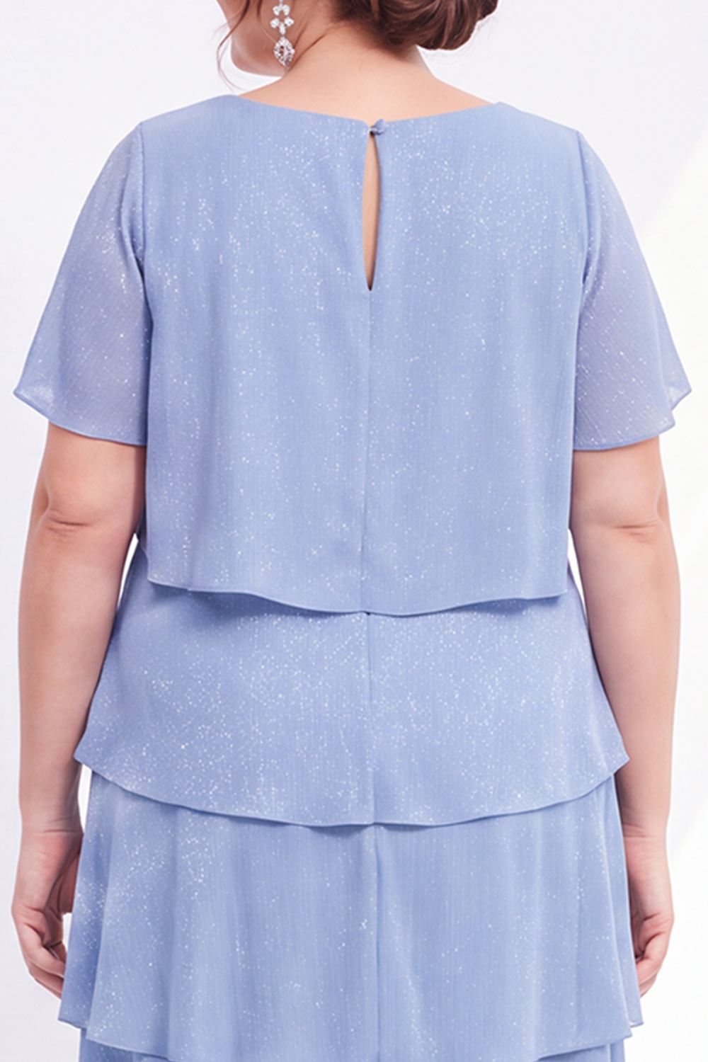 Champagne Gold Tiered V Neck Plus Size Midi Dress