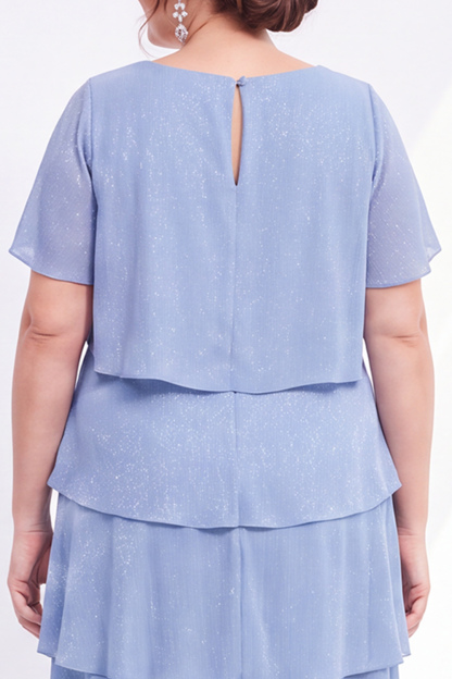 Champagne Gold Tiered V Neck Plus Size Midi Dress