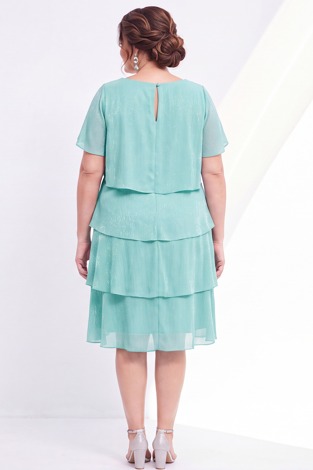 Champagne Gold Tiered V Neck Plus Size Midi Dress