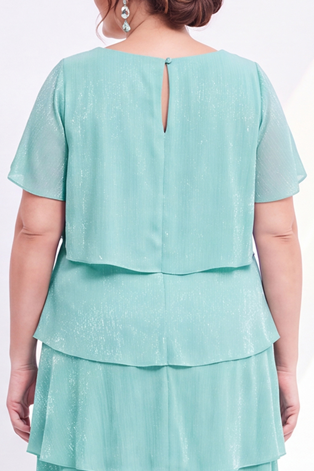 Champagne Gold Tiered V Neck Plus Size Midi Dress