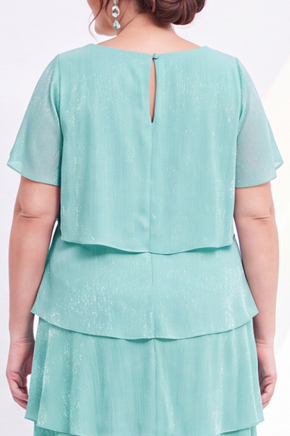 Champagne Gold Tiered V Neck Plus Size Midi Dress