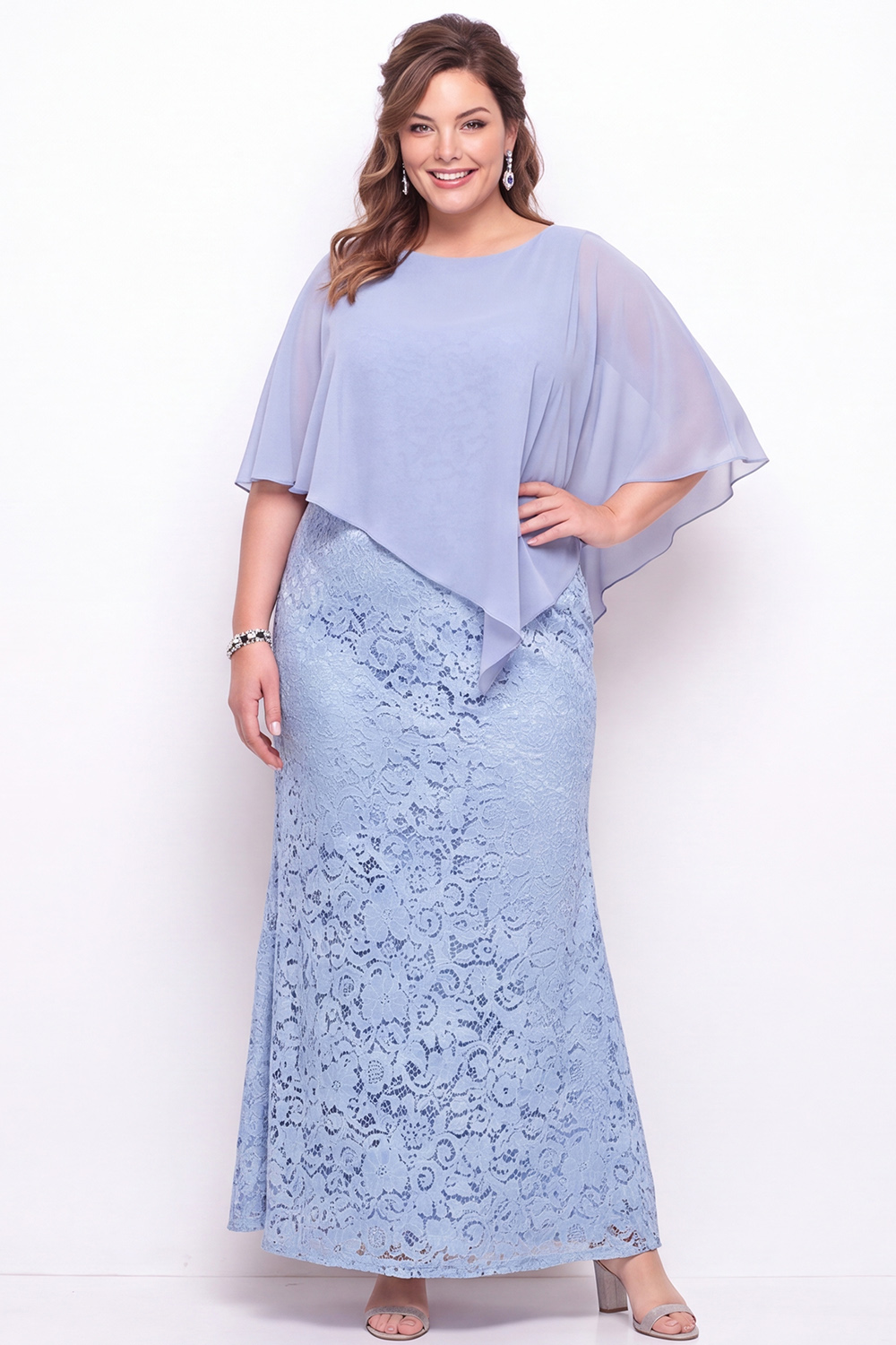 Plus Size Lace Dusty Blue Mermaid Long Mother of the Bride Dress