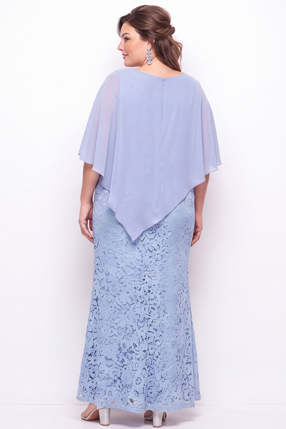 Plus Size Lace Dusty Blue Mermaid Long Mother of the Bride Dress