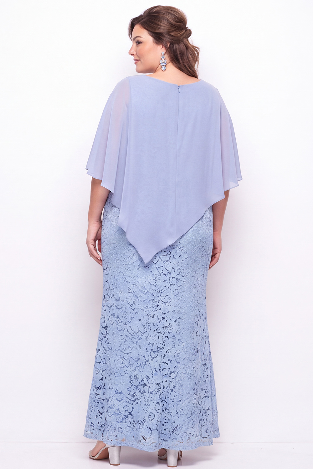 Plus Size Lace Dusty Blue Mermaid Long Mother of the Bride Dress