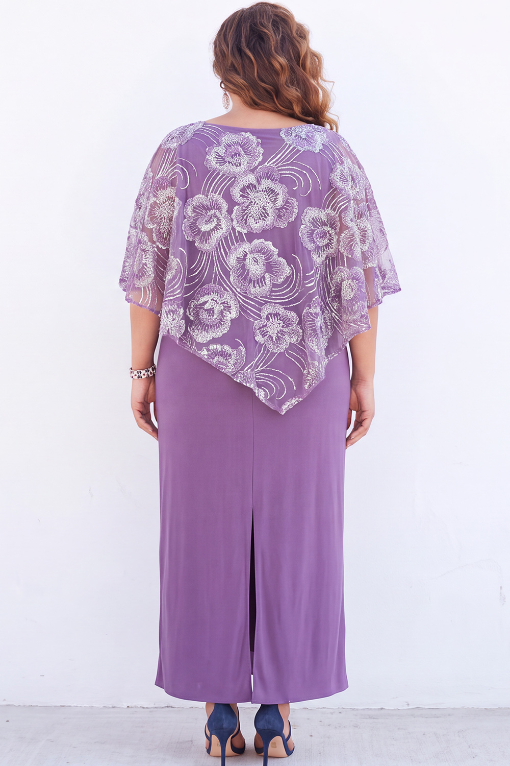 Purple Floral Mermaid Plus Size Mother of the Bride Dress