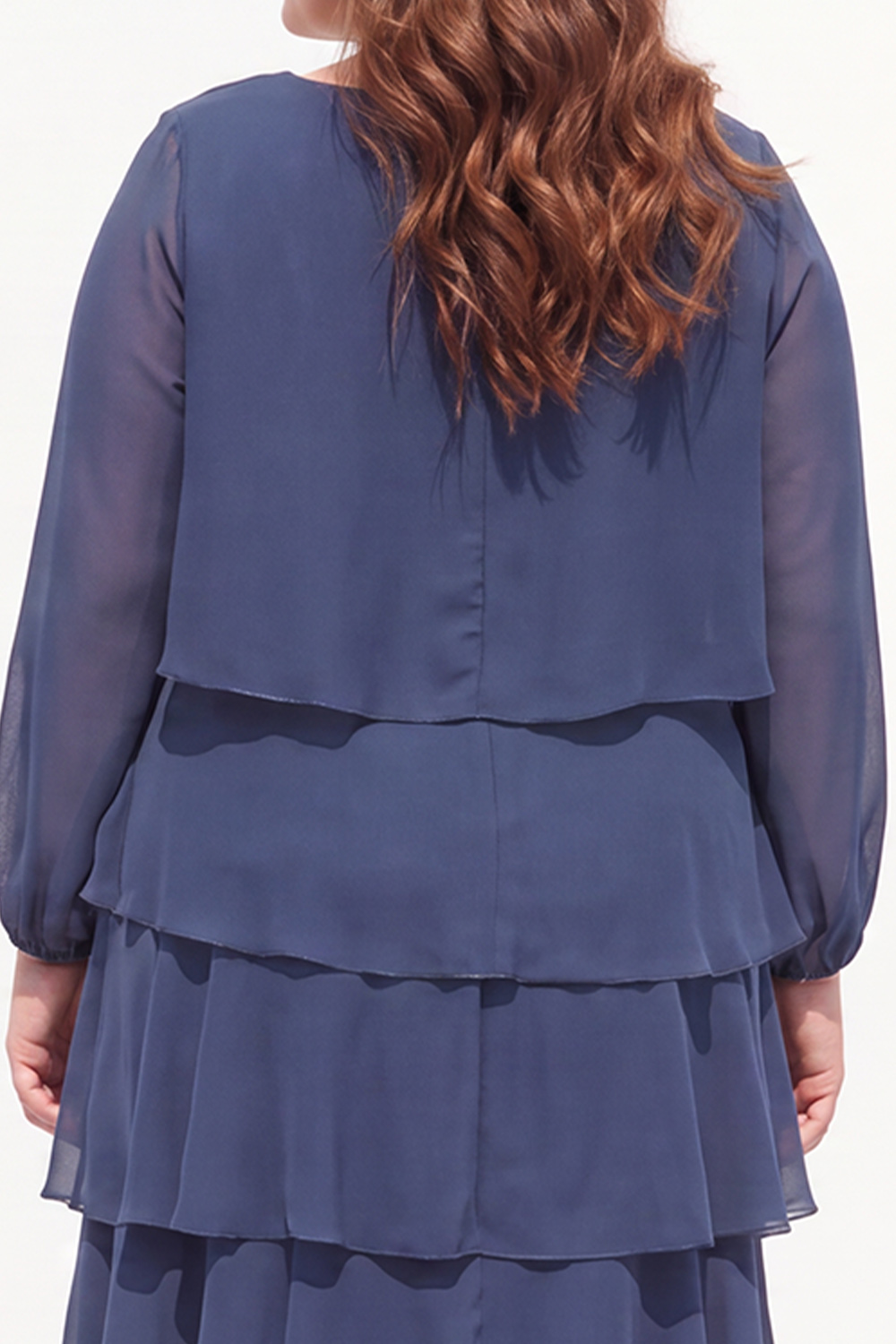 Plus Size Navy Tiered Long Sleeve Mother of the Bride Dress