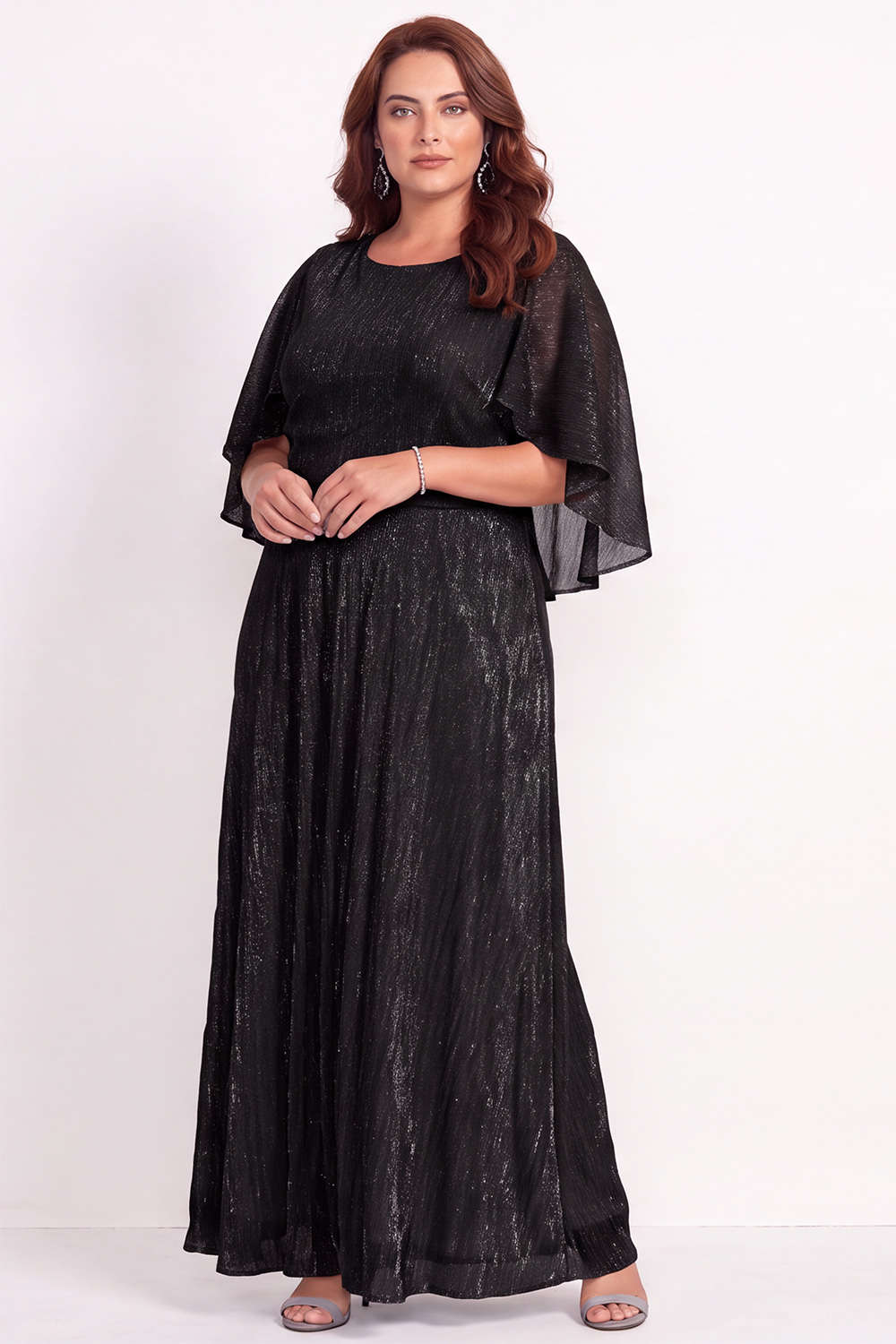 Black Plus Size A-Line Round Neck Maxi Mother of the Bride Dress