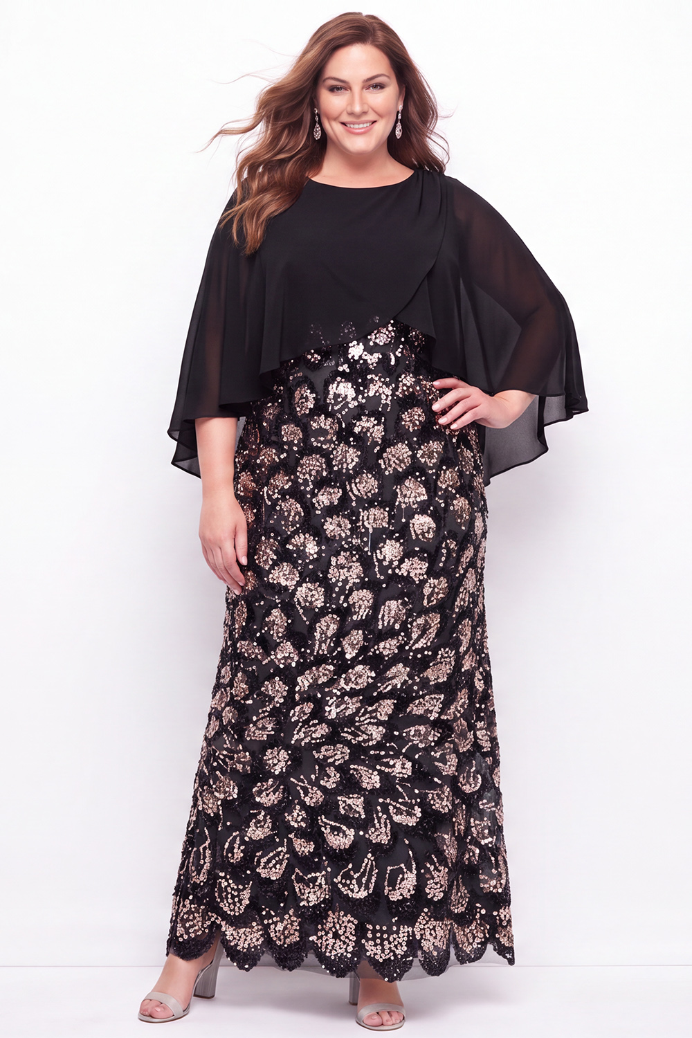 Black Plus Size Sheath Sequin Long Mother of the Bride Dress