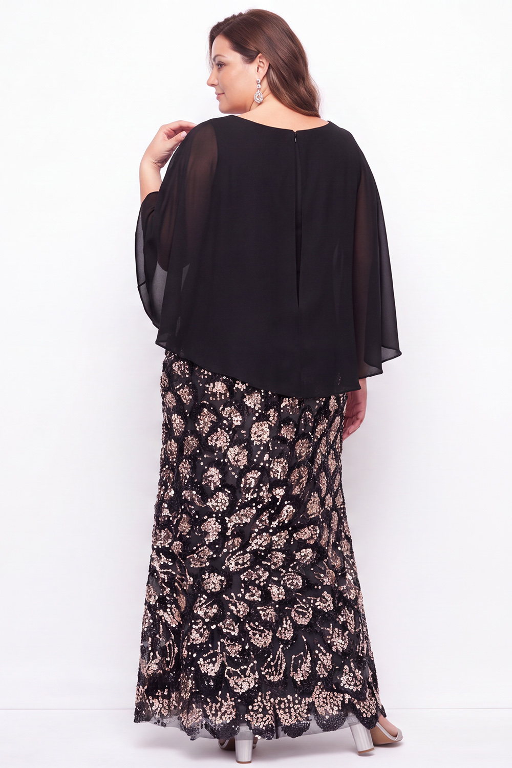 Black Plus Size Sheath Sequin Long Mother of the Bride Dress