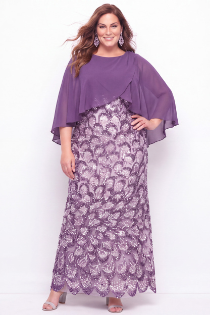 Black Plus Size Sheath Sequin Long Mother of the Bride Dress