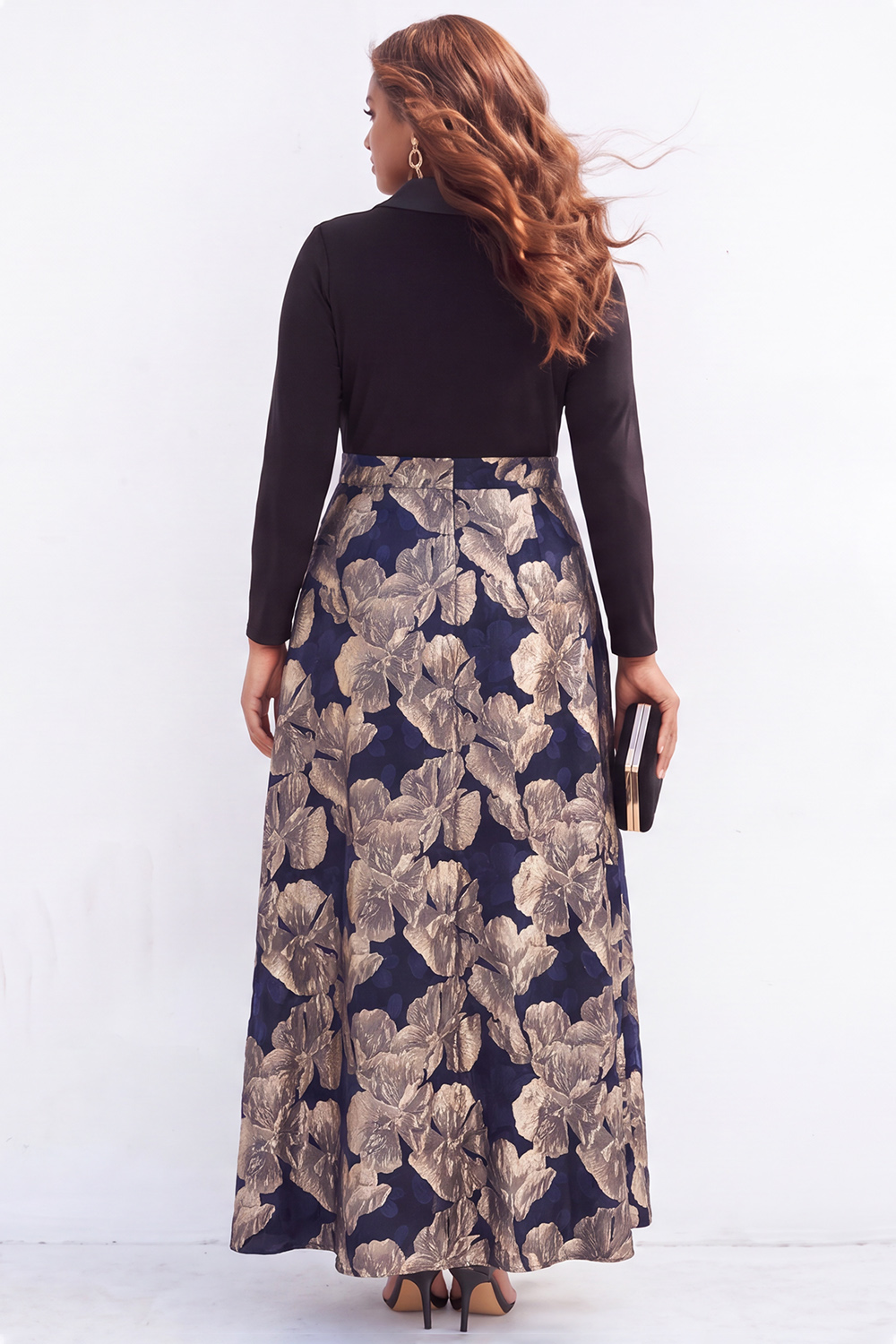 Champagne Gold Plus Size A-Line Printed Long Mother of the Bride Dress