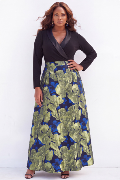 Gold Plus Size A Line Jacquard Long Sleeve Mother of the Bride Dress