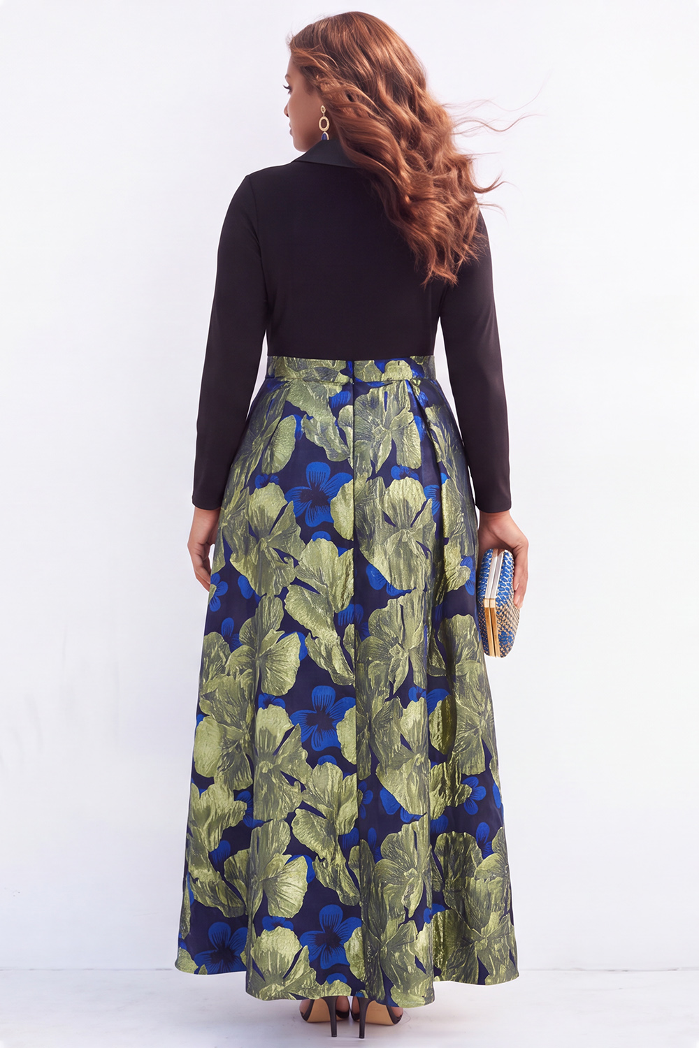 Gold Plus Size A Line Jacquard Long Sleeve Mother of the Bride Dress