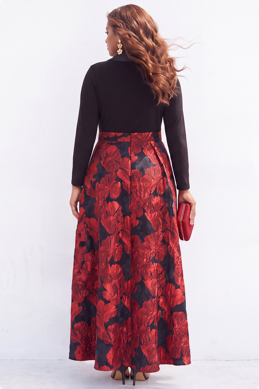 Gold Plus Size A Line Jacquard Long Sleeve Mother of the Bride Dress