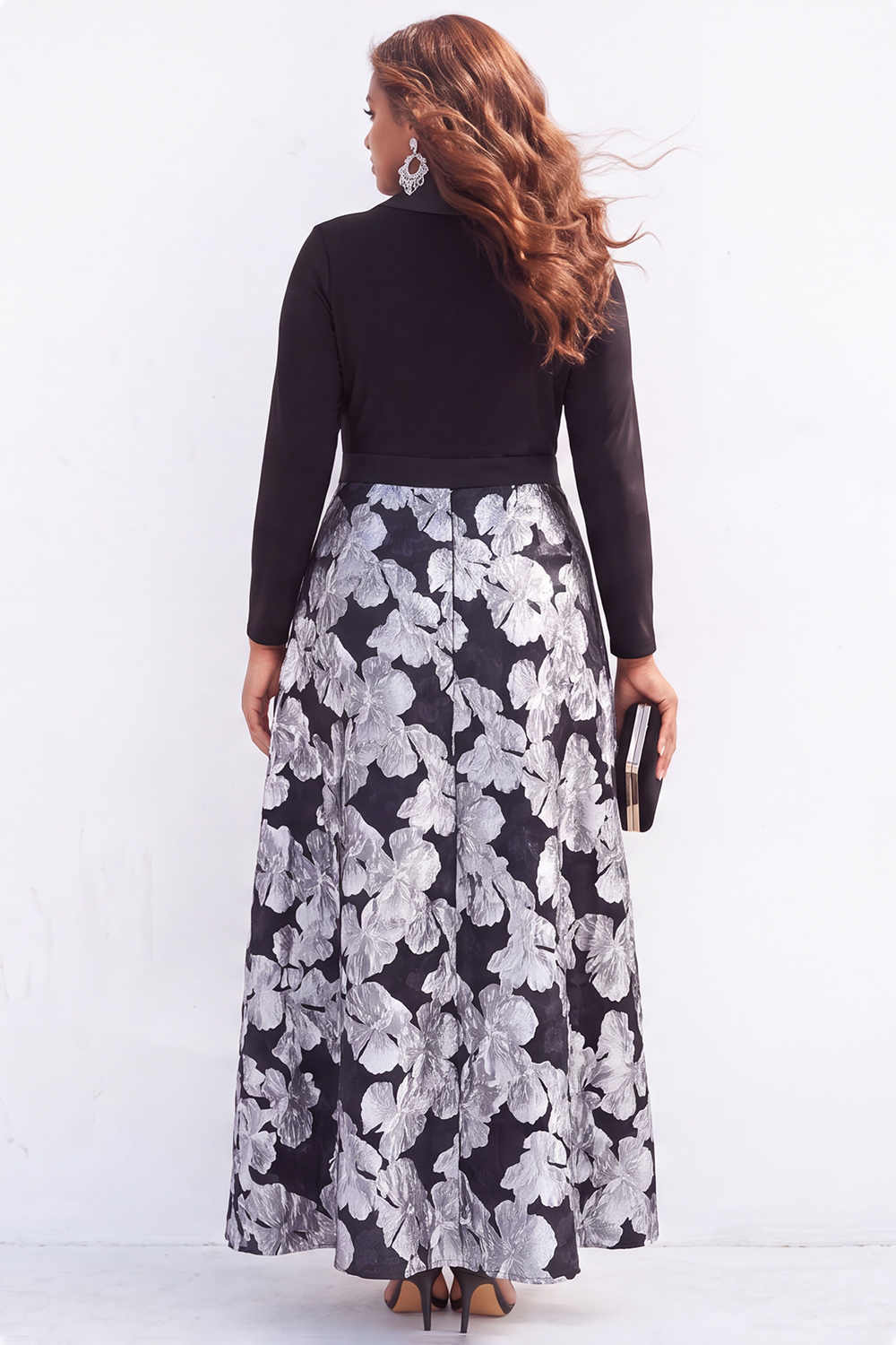 Gold Plus Size A Line Jacquard Long Sleeve Mother of the Bride Dress