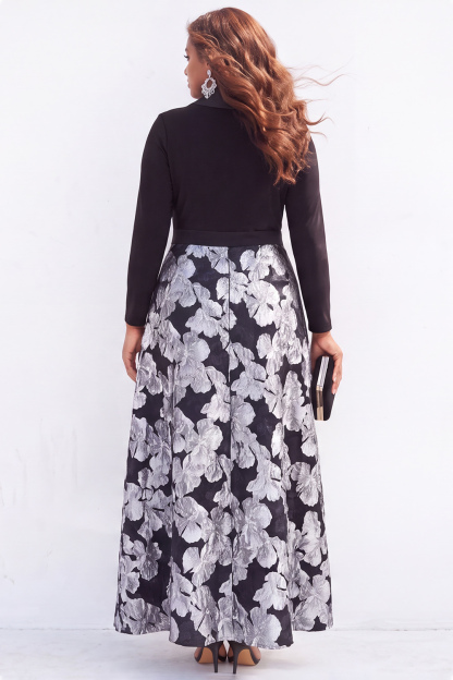 Gold Plus Size A Line Jacquard Long Sleeve Mother of the Bride Dress