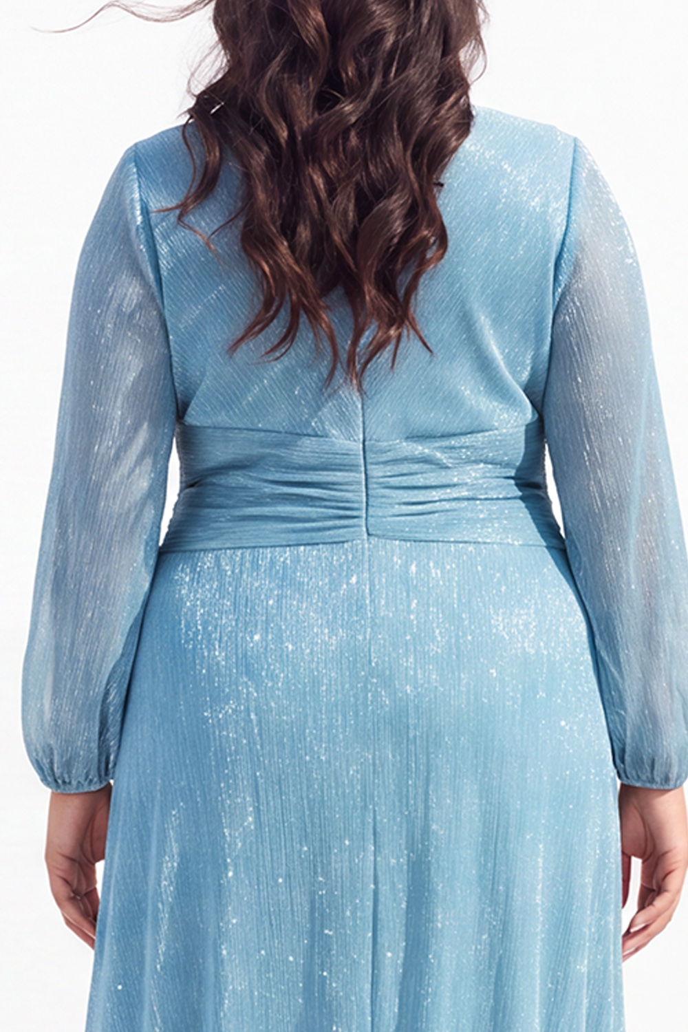 Plus Size Grey A Line V Neck Long Sleeve Mother of the Bride Dress with Slit
