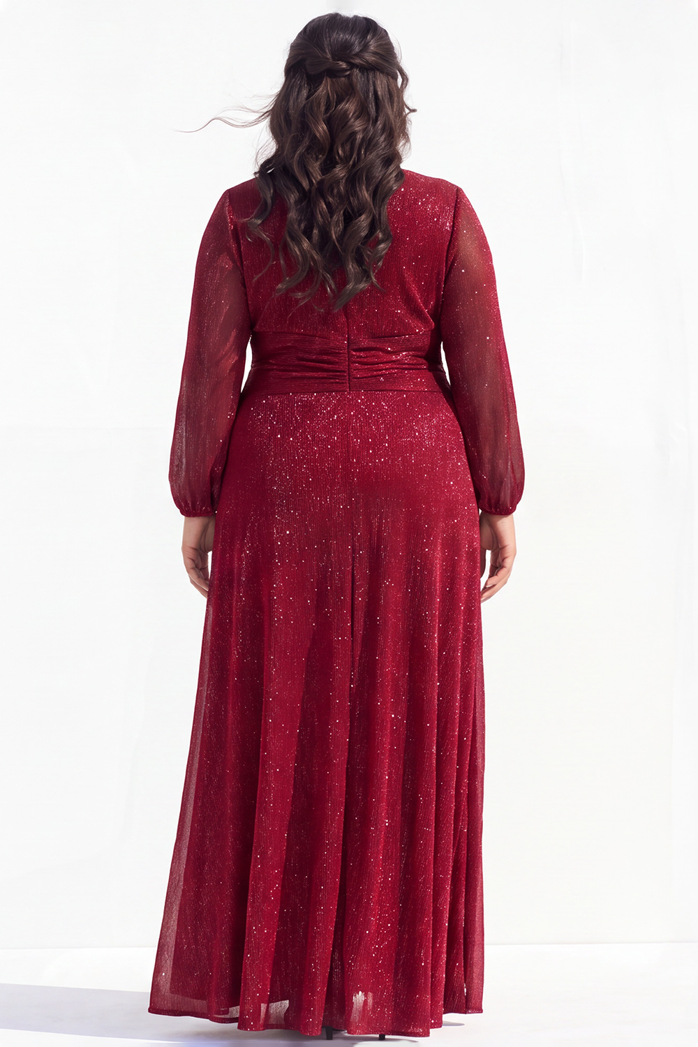Plus Size Grey A Line V Neck Long Sleeve Mother of the Bride Dress with Slit