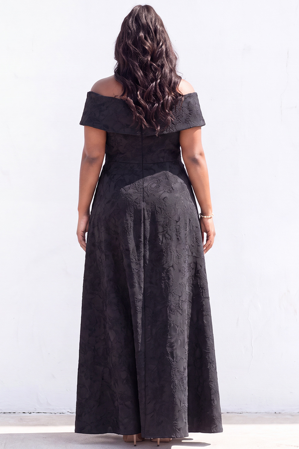Off the Shoulder Black A Line Plus Size Maxi Mother of the Bride Dress