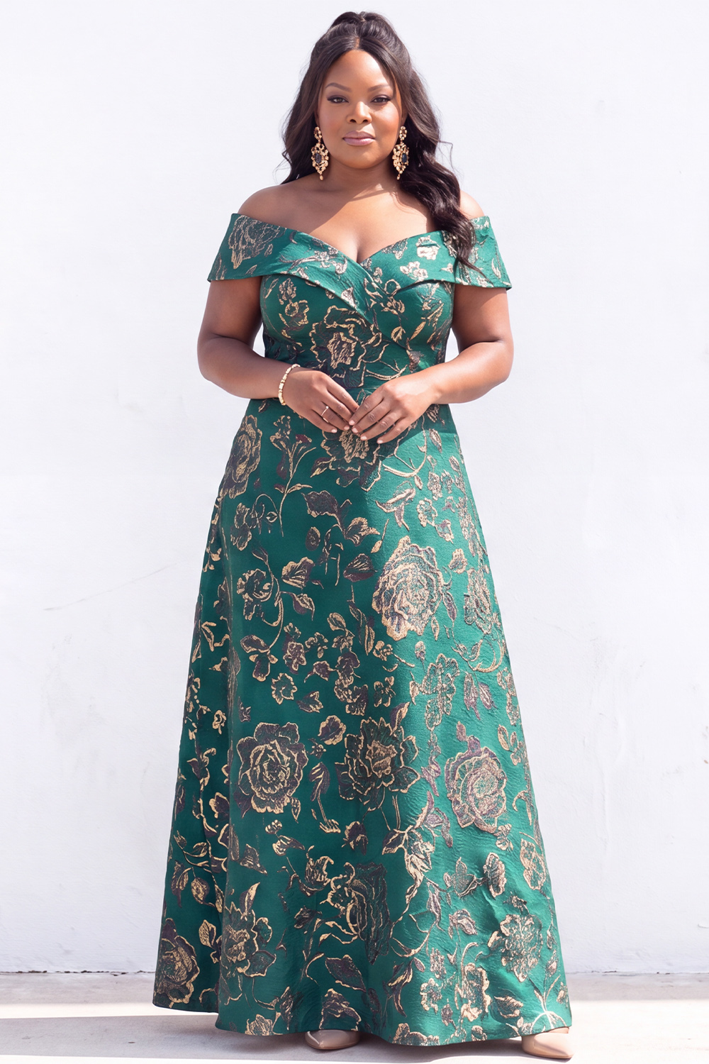 Dressself Women Black Mother of the Bride Dress Plus Size A-Line Off the Shoulder Floral Wedding Guest Dress