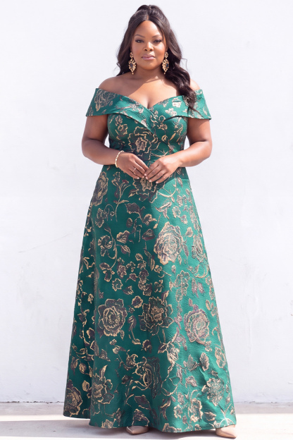 Dressself Women Black Mother of the Bride Dress Plus Size A-Line Off the Shoulder Floral Wedding Guest Dress
