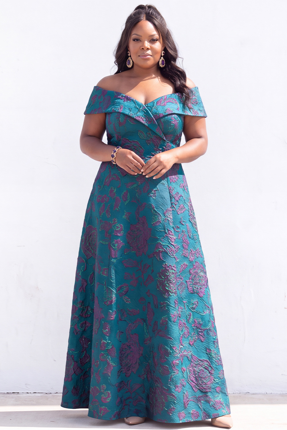Off the Shoulder Black A Line Plus Size Maxi Mother of the Bride Dress