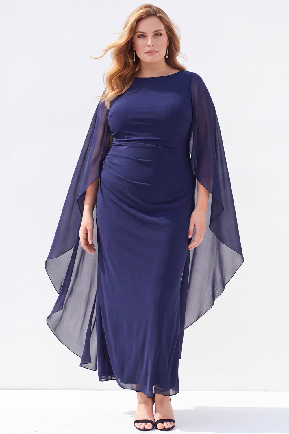 Navy Plus Size Sheath Long Mother of the Bride Dress