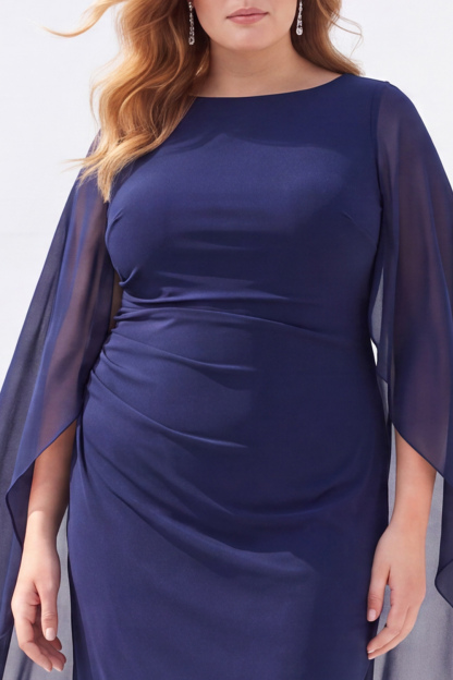 Navy Plus Size Sheath Long Mother of the Bride Dress