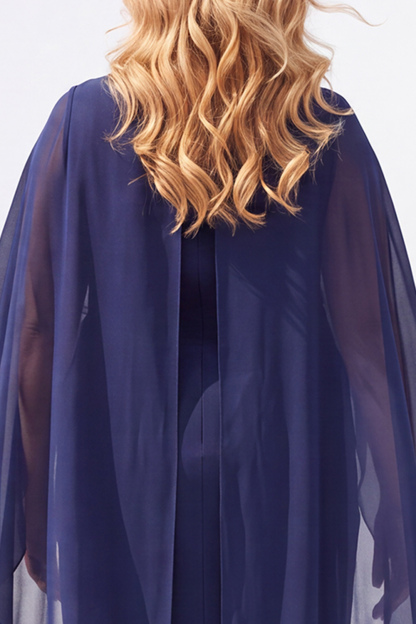 Navy Plus Size Sheath Long Mother of the Bride Dress