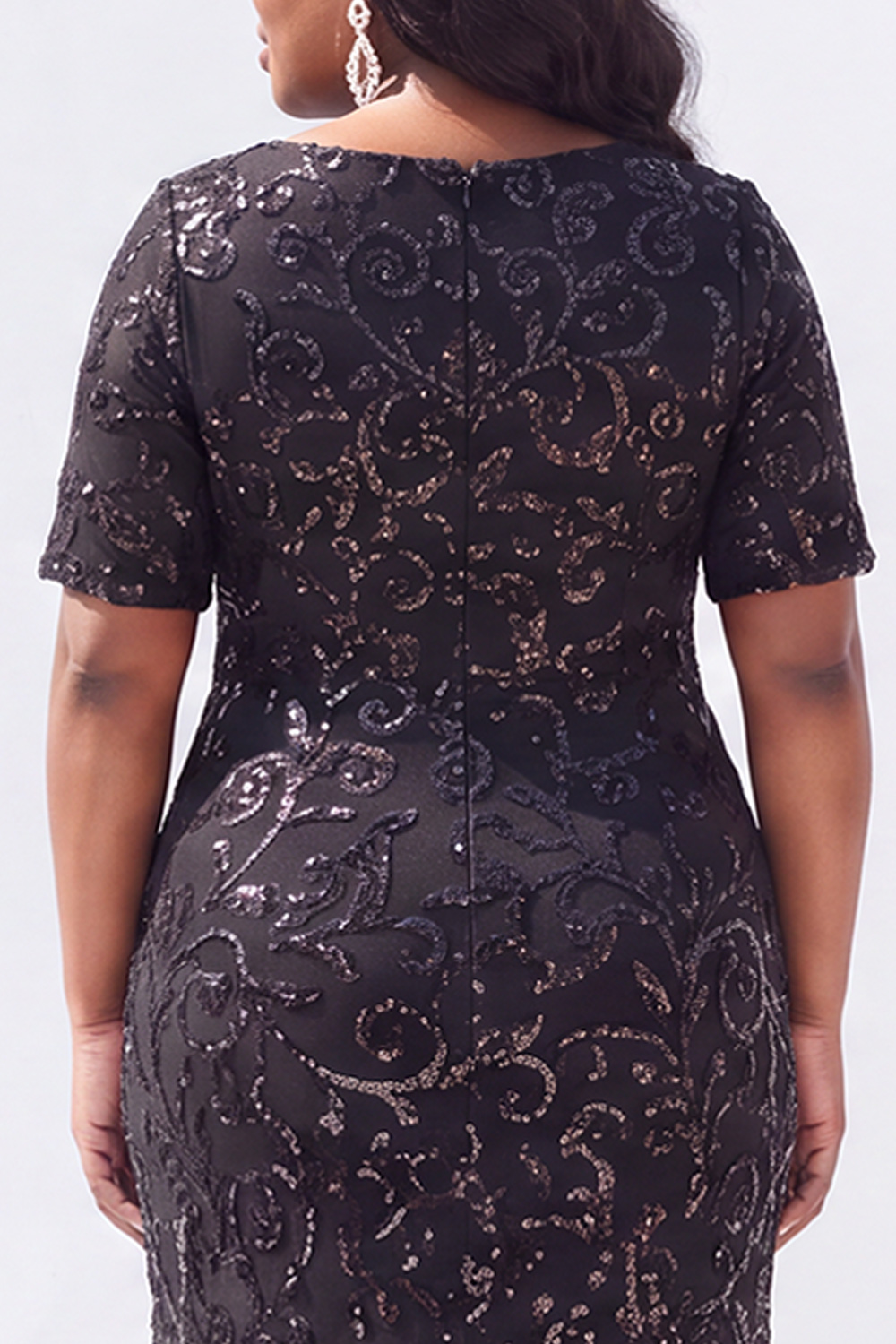 Black Short Sleeves Maxi Mother of the Bride Dress with Sequins