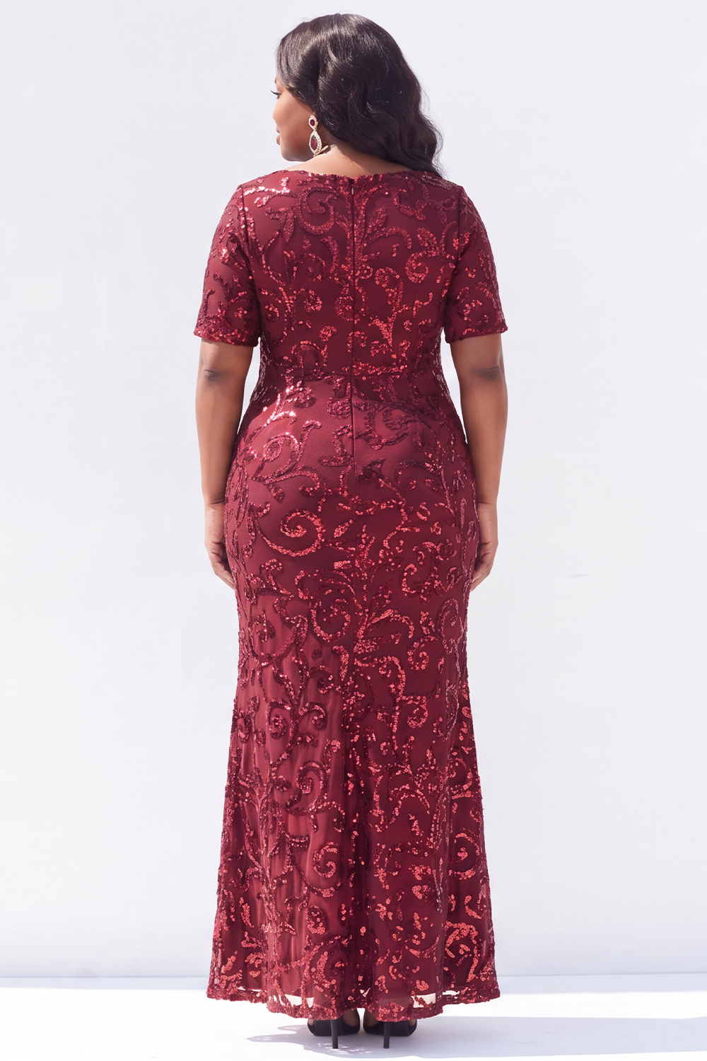 Black Short Sleeves Maxi Mother of the Bride Dress with Sequins