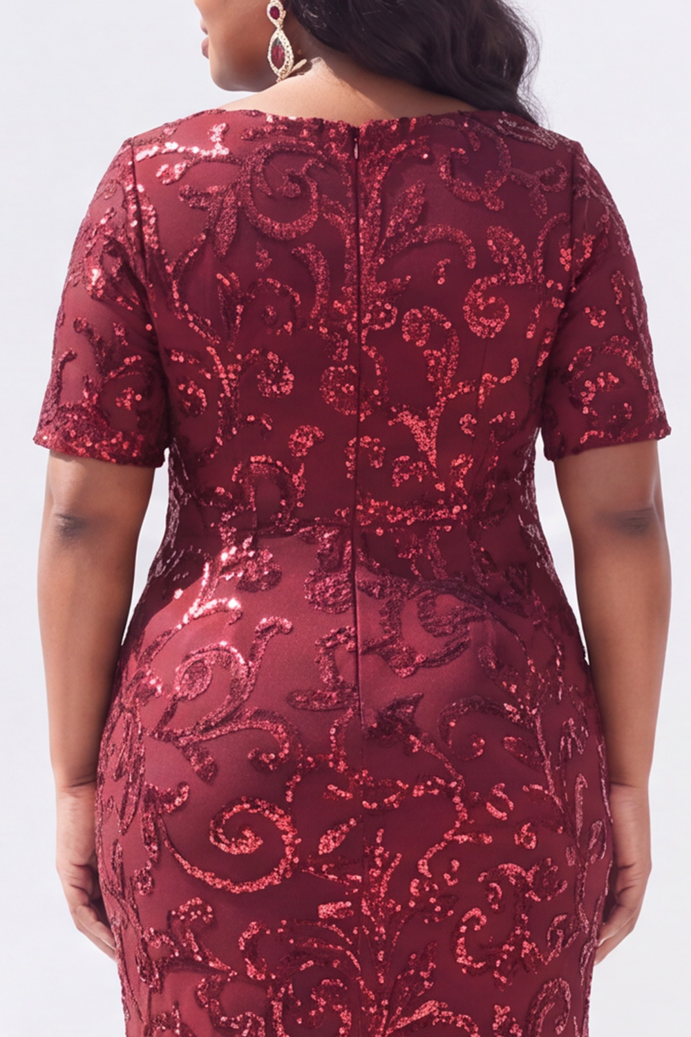 Black Short Sleeves Maxi Mother of the Bride Dress with Sequins