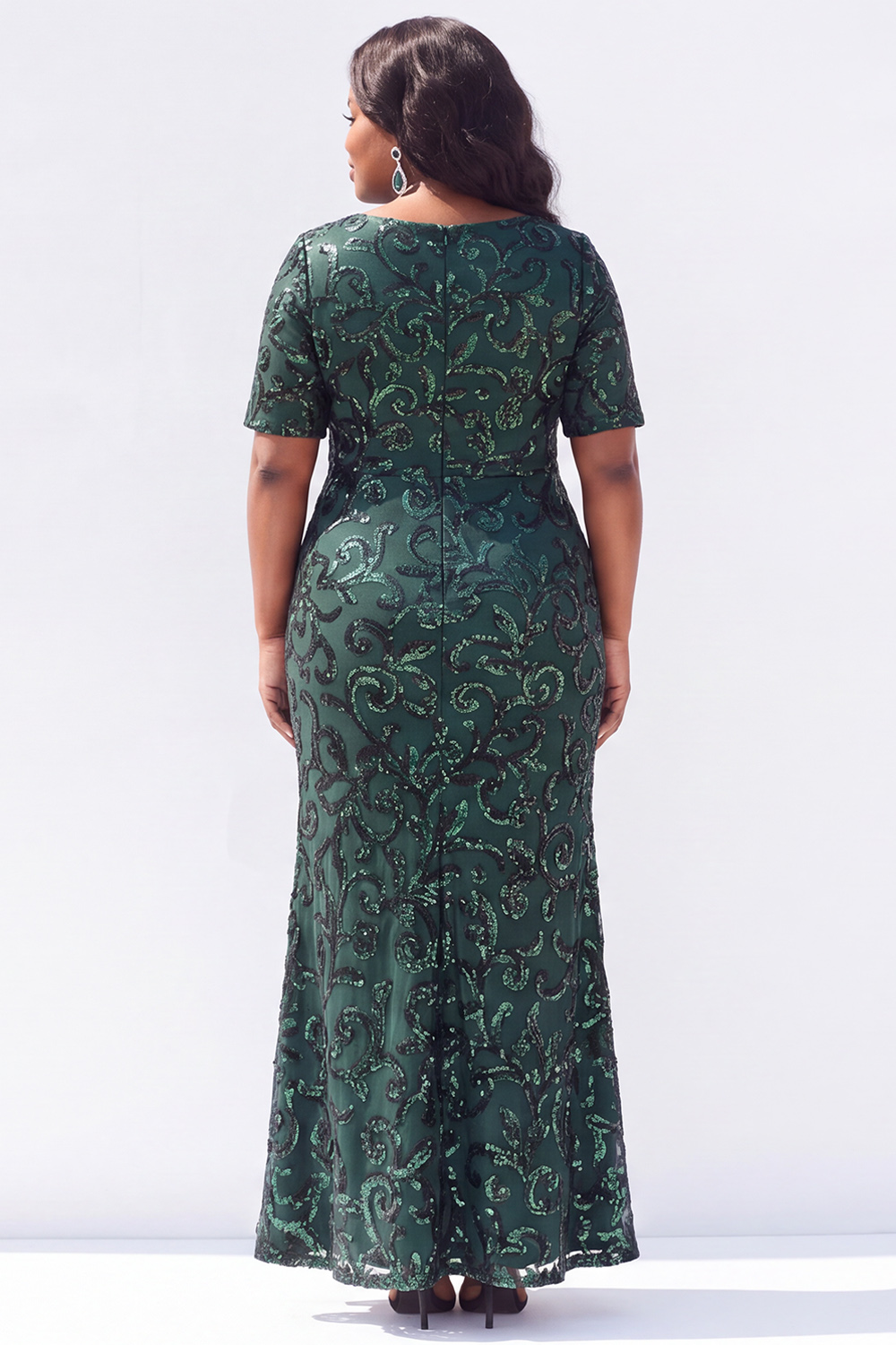 Black Short Sleeves Maxi Mother of the Bride Dress with Sequins
